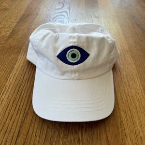 NEW 100% Cotton White Cap - lucky eye - evil eye protection symbol cappy hat